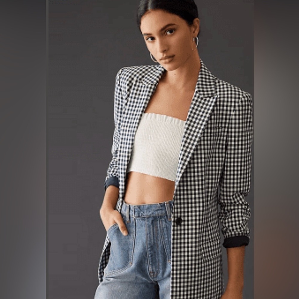 Women's NWT Black and White Checkered Blazer Size L